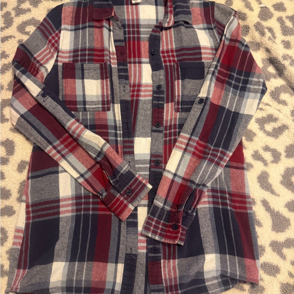 Full Tilt Red and Blue Plaid Button Down Shirt